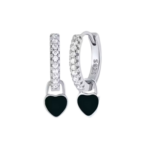 The Silver Noir Dainty Black Heart Huggies