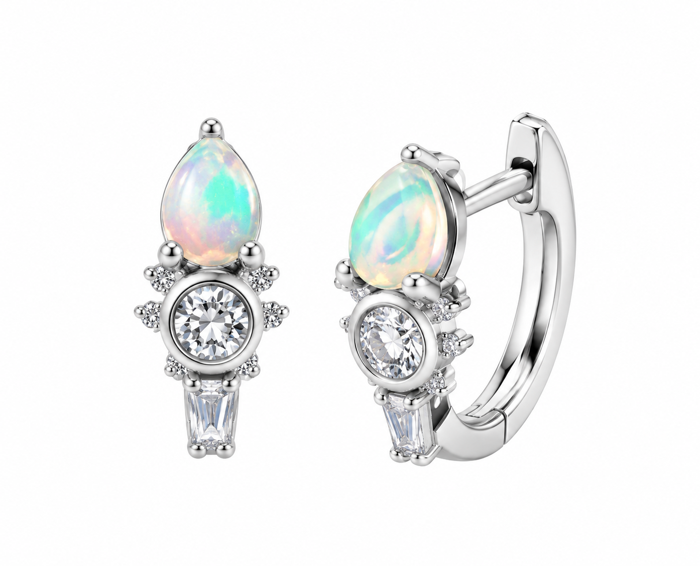 The Silver Étoile Opal Huggies