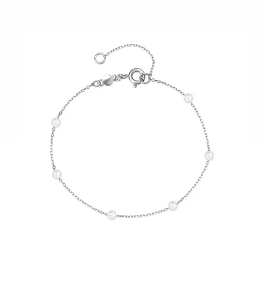 The Silver Dainty Moonlit Pearl Whisper Bracelet