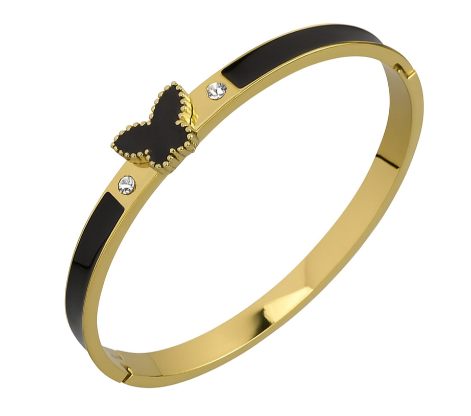 The Gold Noir Black Butterfly Wings Bangle
