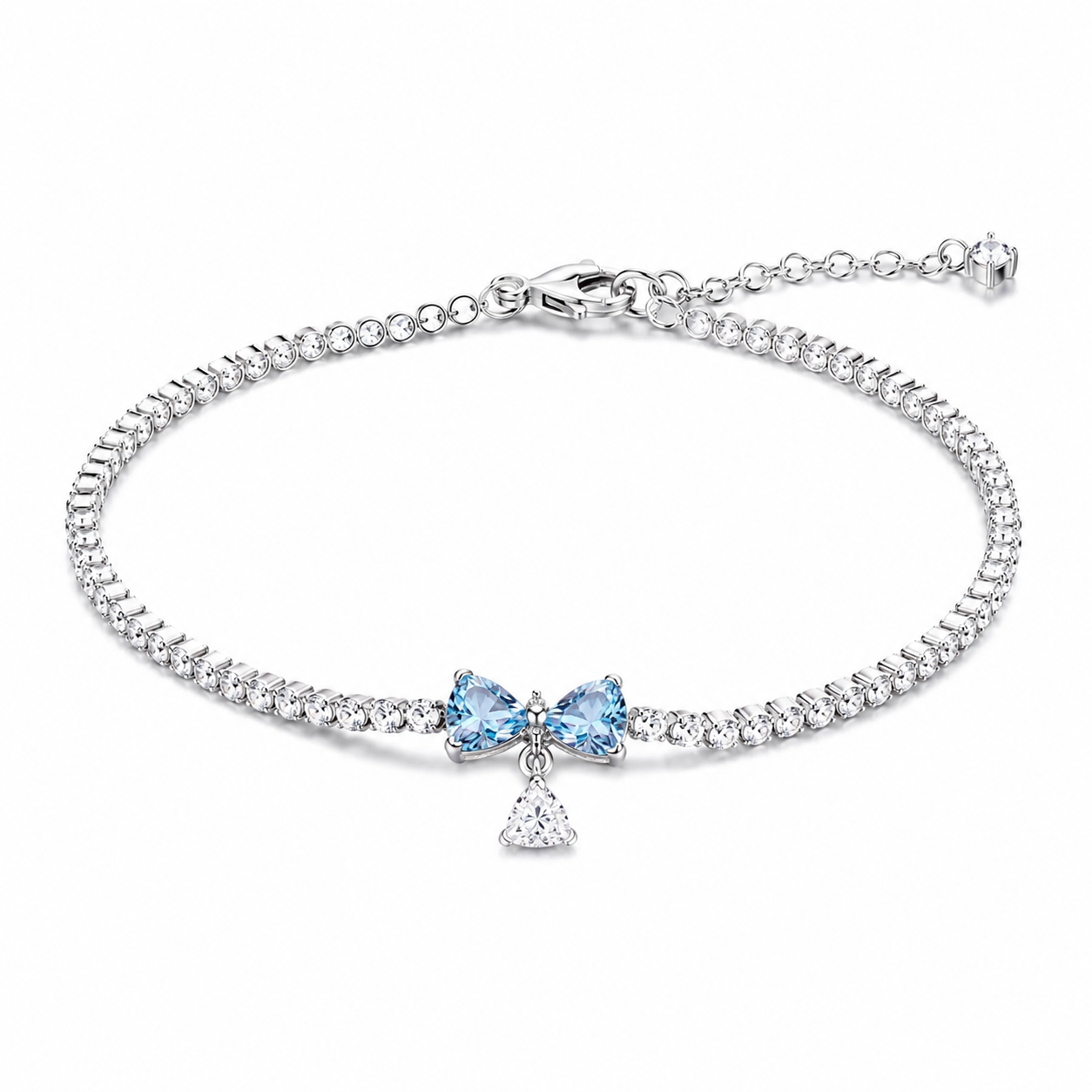 The Blue Crystal Bow Diamanté Tennis Bracelet
