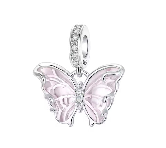 The Silver Moonkiss Pearly Pink Butterfly Charm