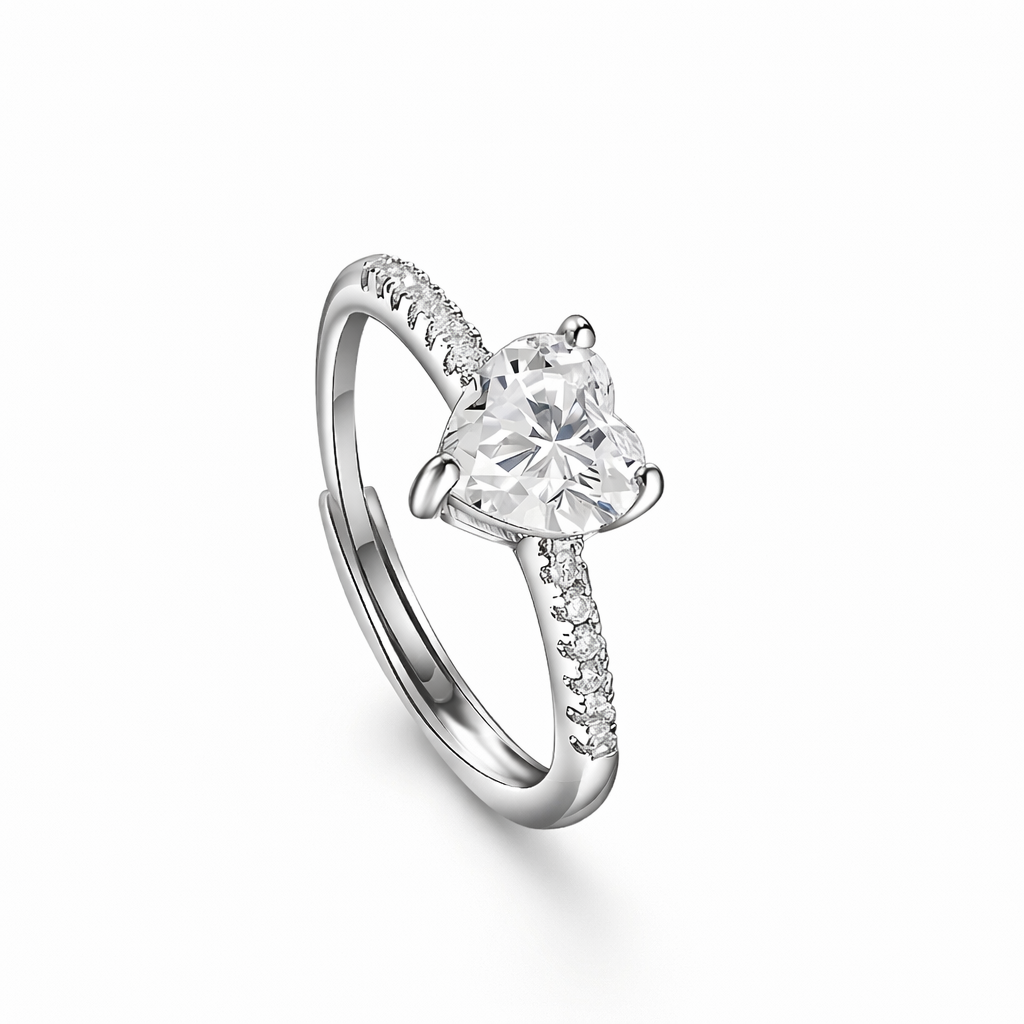 The Silver Opaline Heart Adjustable Halo Ring