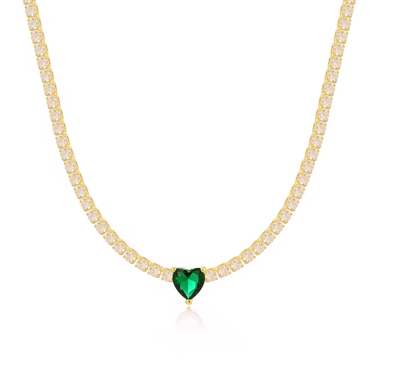 The Gold Emerald Devotion Halo Heart Tennis Necklace
