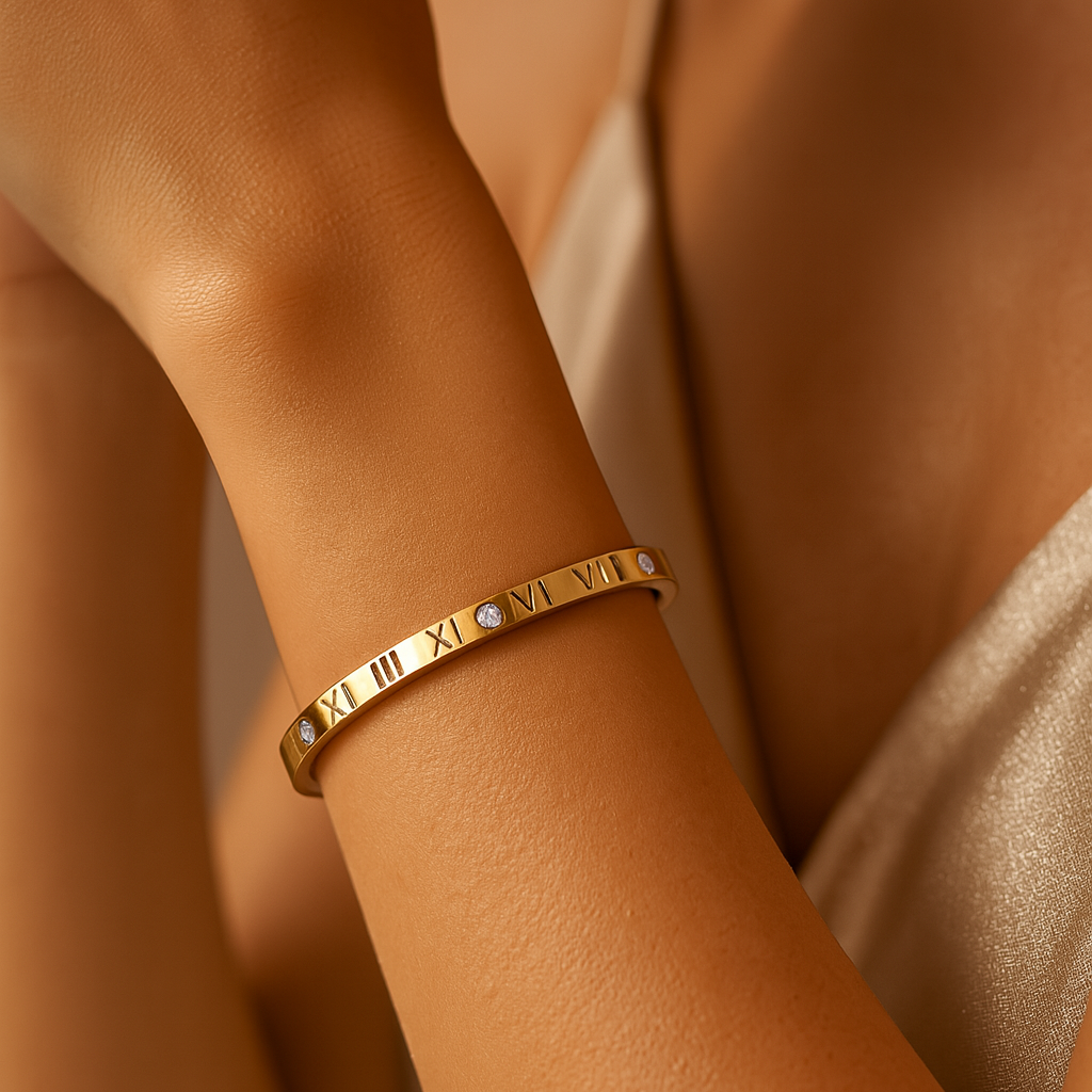 The Gold Dainty Roman Numeral Bangle