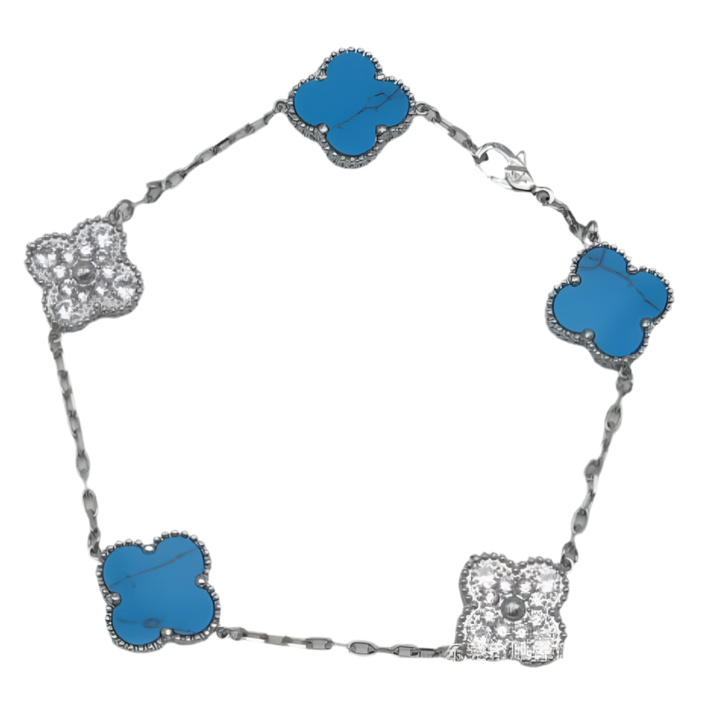 The Silver Sparkling Etoilè Arabia Azure Blue Voyage Clover Flower Bracelet