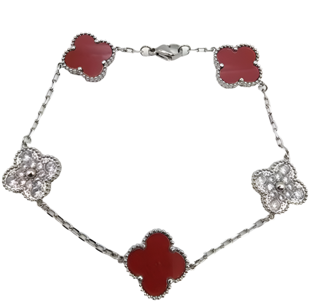 The Silver Sparkling Etoilè Arabia Crimson Red Clover Bracelet
