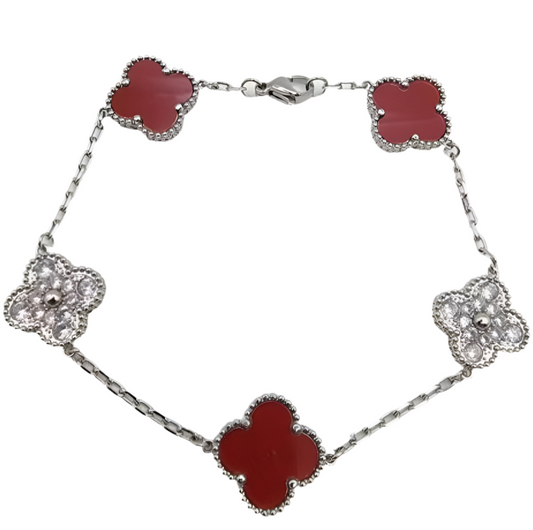 The Silver Sparkling Etoilè Arabia Crimson Red Clover Bracelet