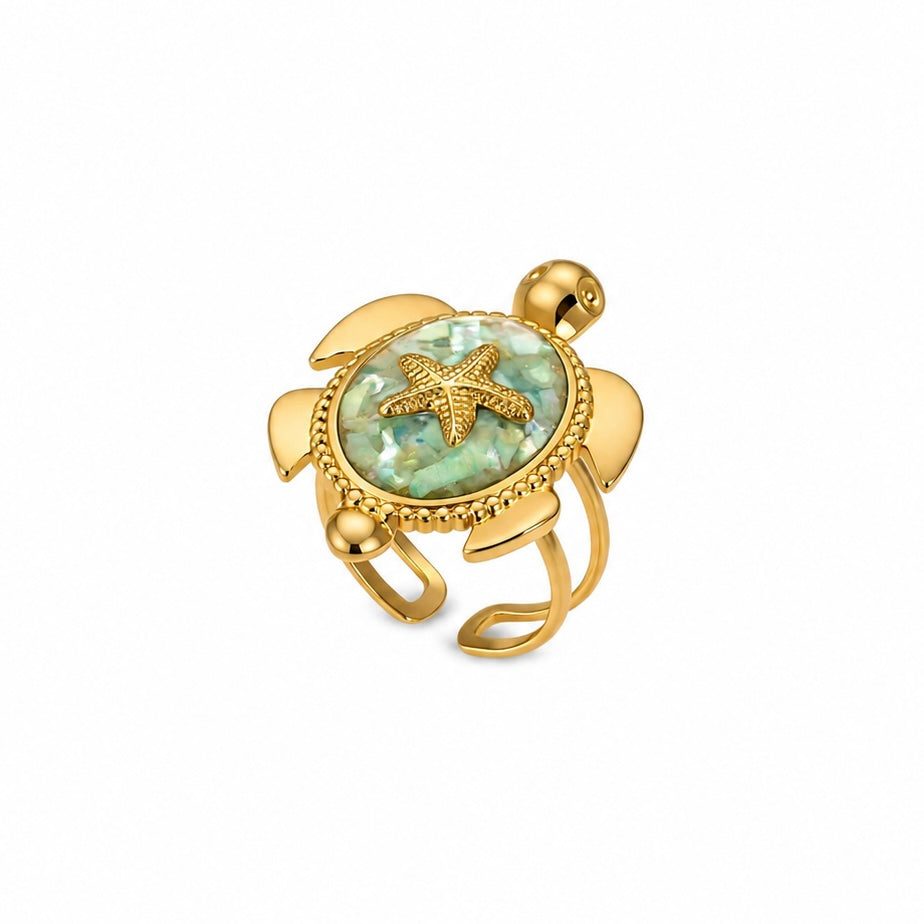 The Gold Santorini Turtle Adjustable Ring