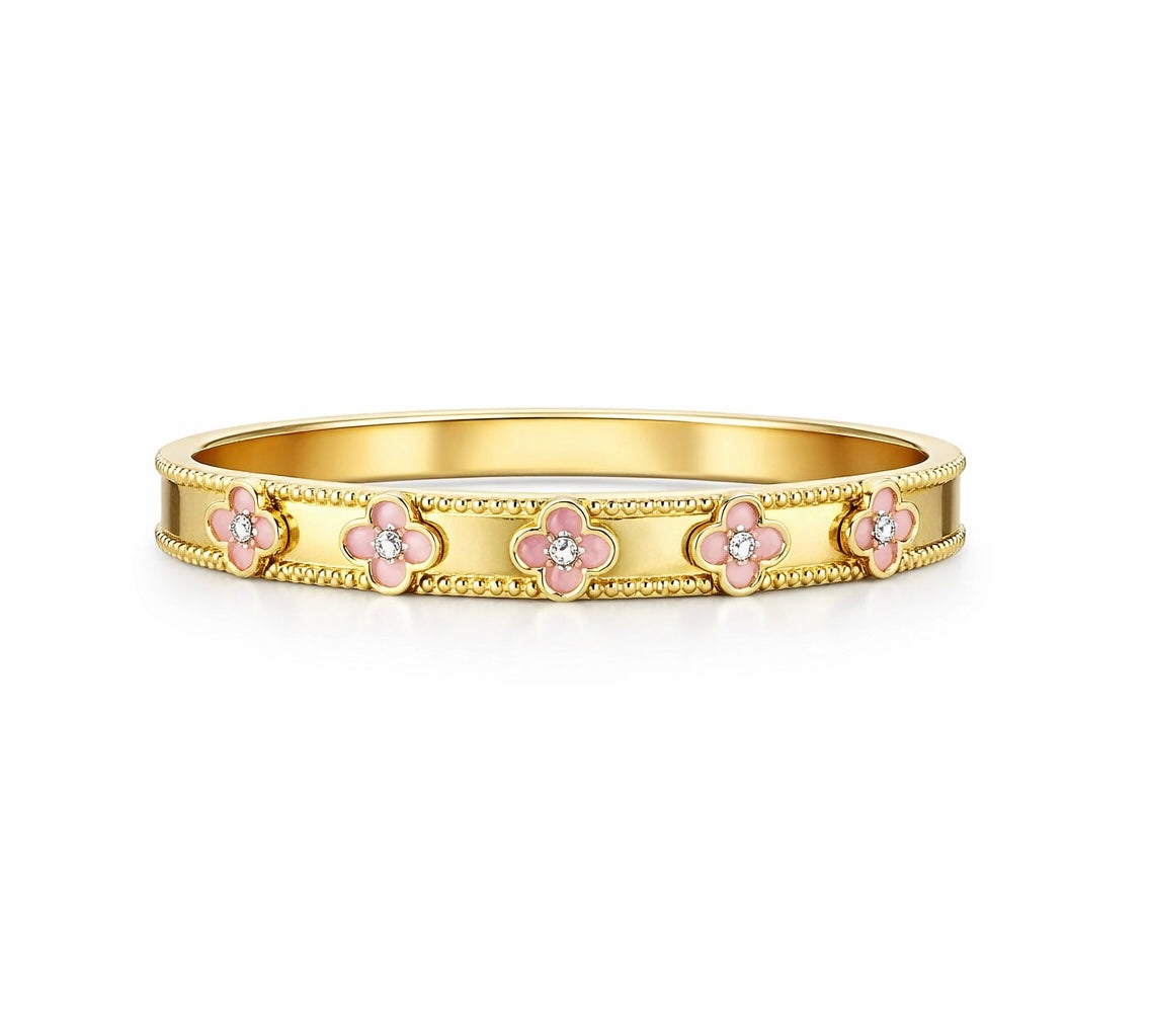 The Gold Luxury Peach Pink Sparkle Flower Bangle