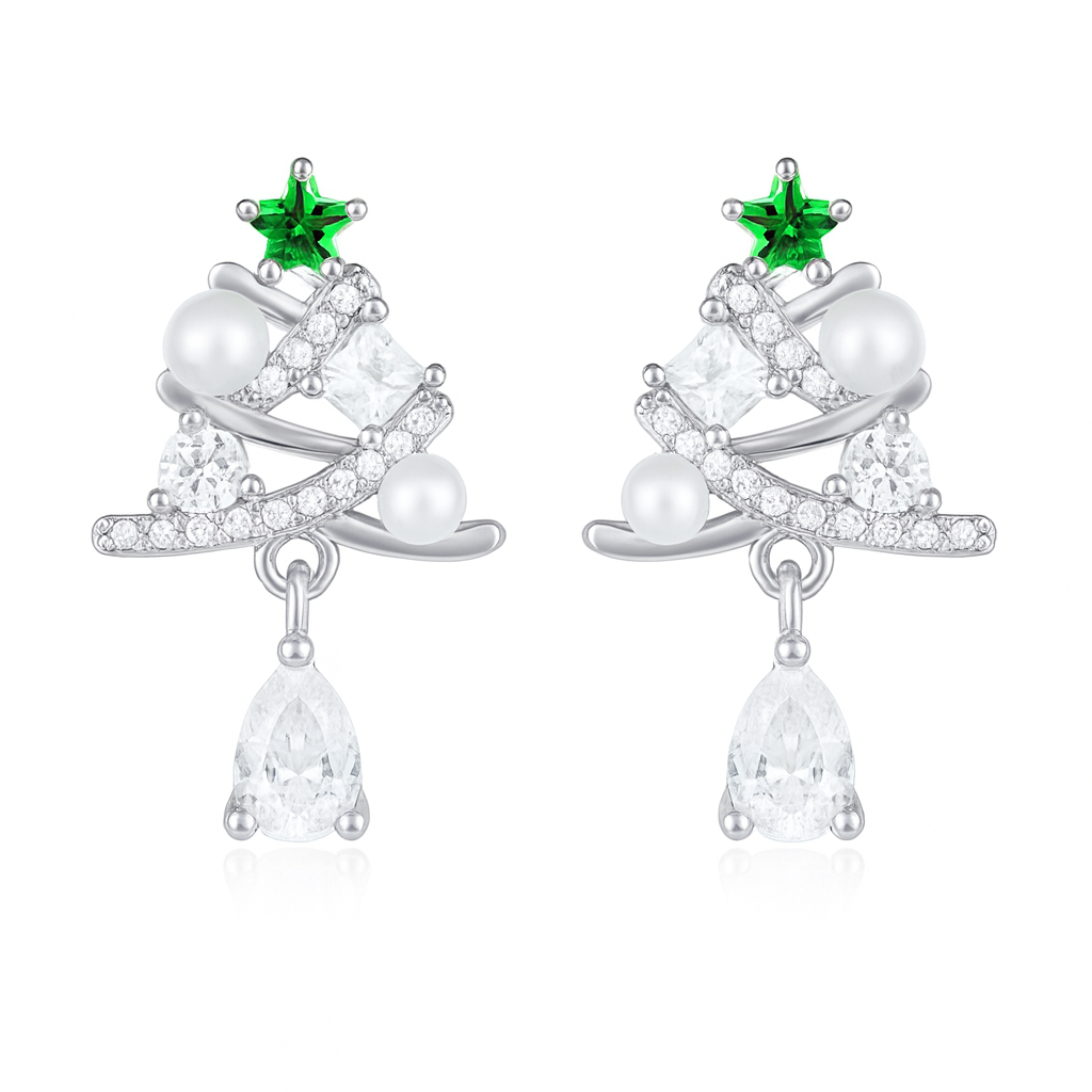The Silver Emerald Star Of Noel Christmas Tree Earrings