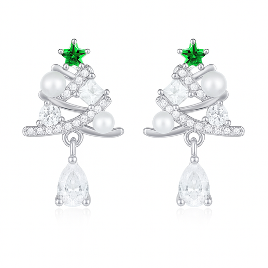 The Silver Emerald Star Of Noel Christmas Tree Earrings