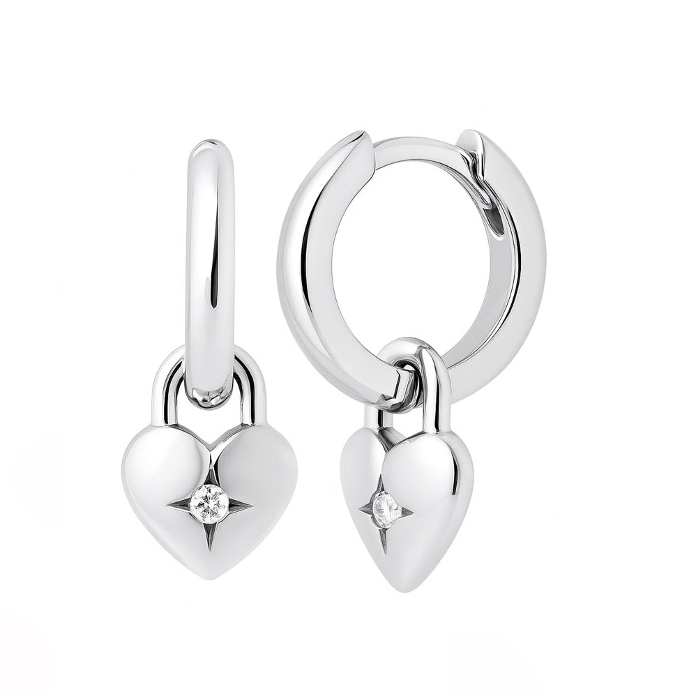 The Isla Silver Heart Lock Huggies