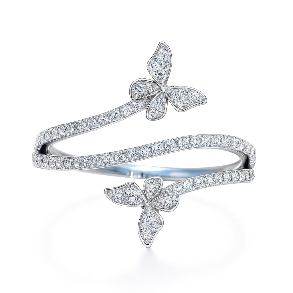 The Silver Sparkling Celestial Butterfly Embrace Ring