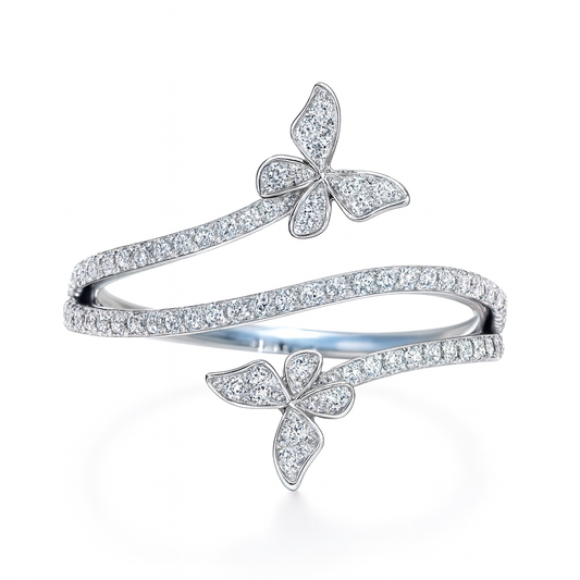 The Silver Sparkling Celestial Butterfly Embrace Ring