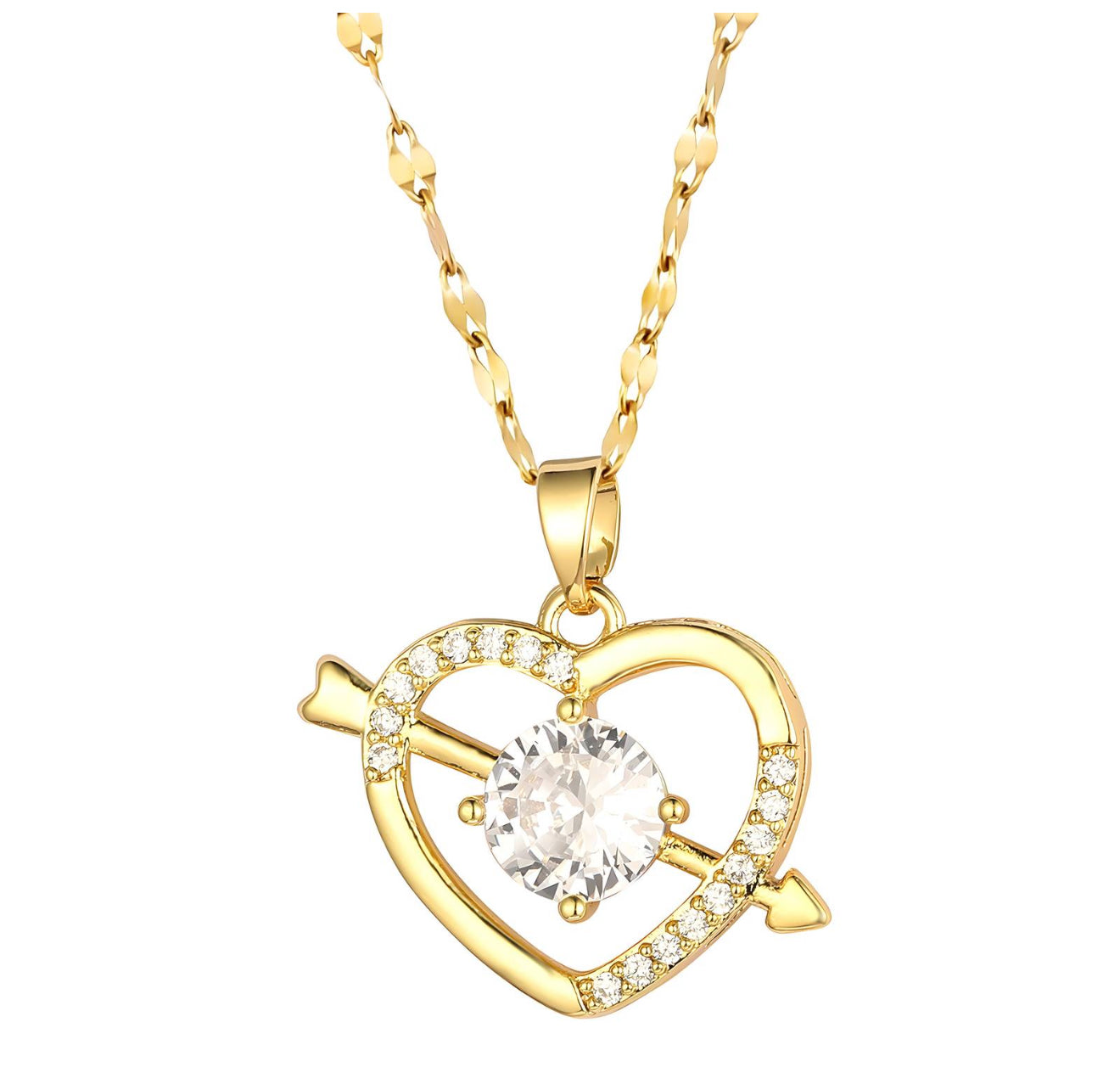 The Gold Cupid Sparkle Heart Necklace