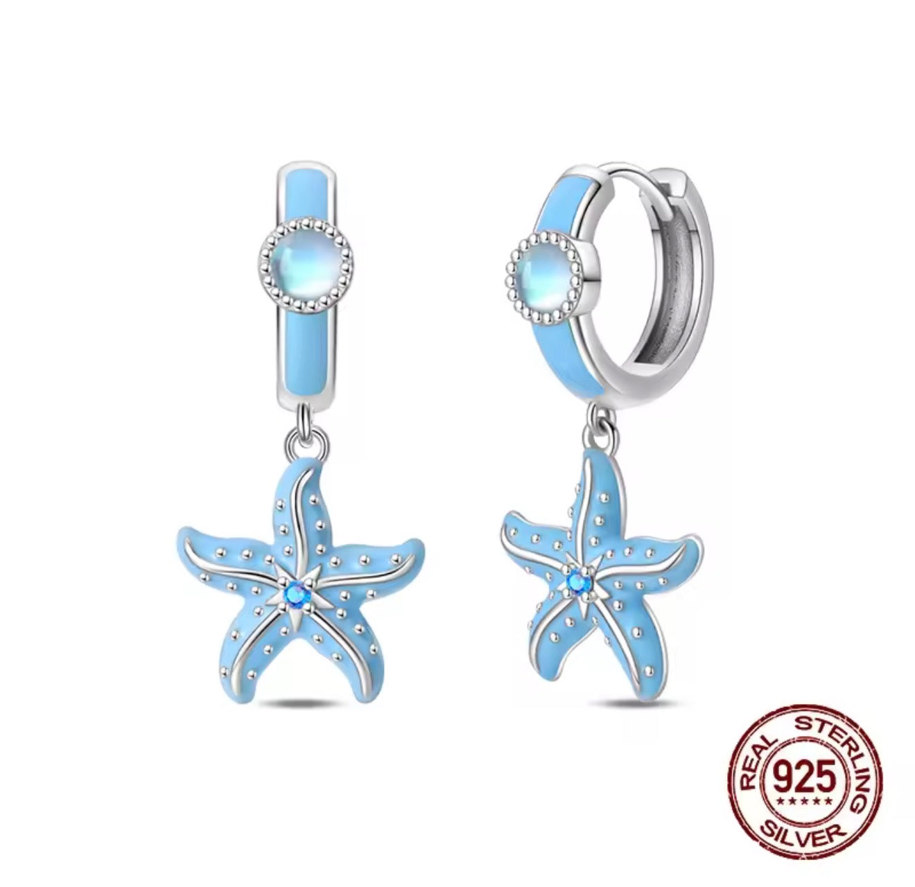 The Silver Baby Blue Starfish Gem Huggies