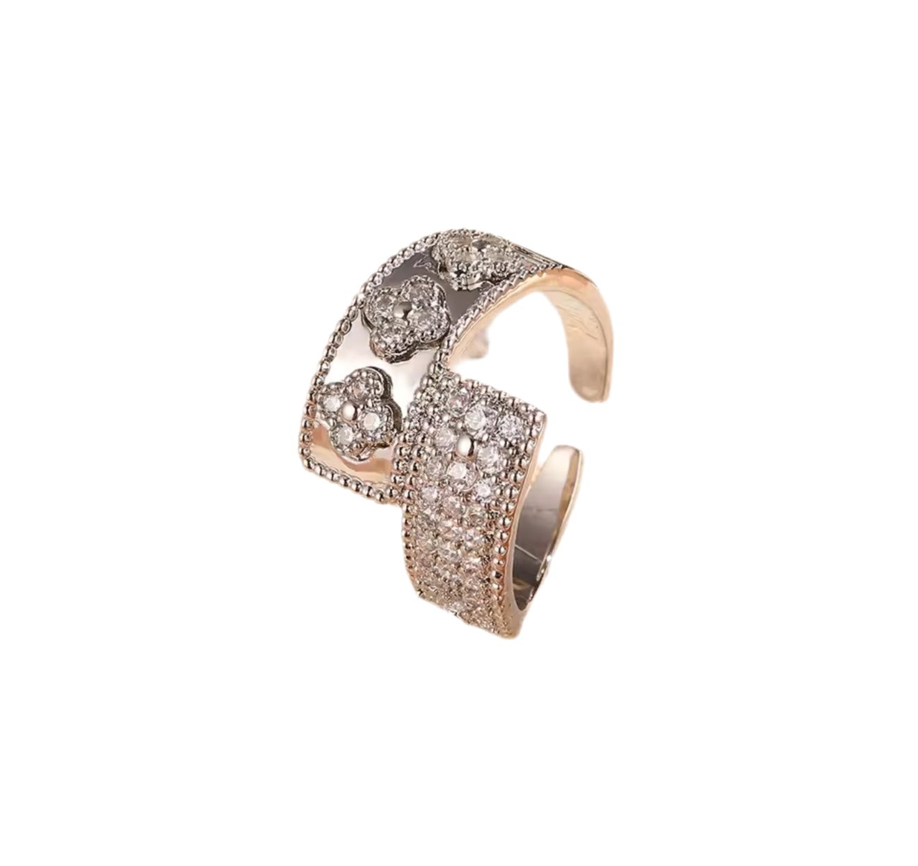 The Silver Diamanté Adjustable Wrapped Clover Ring