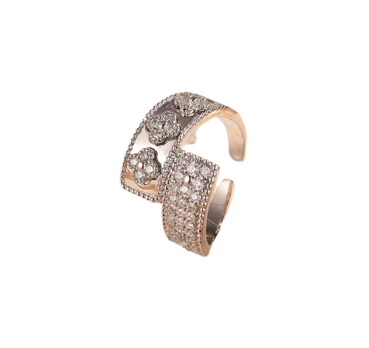 The Silver Diamanté Adjustable Wrapped Clover Ring