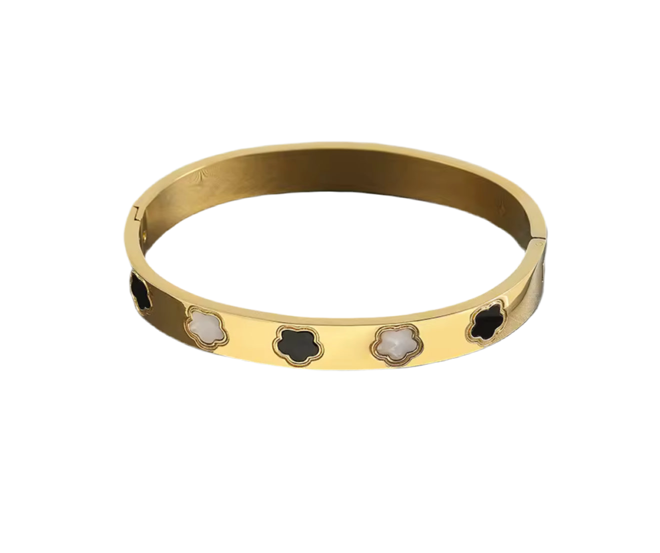The Gold Black & White Clover Bangle