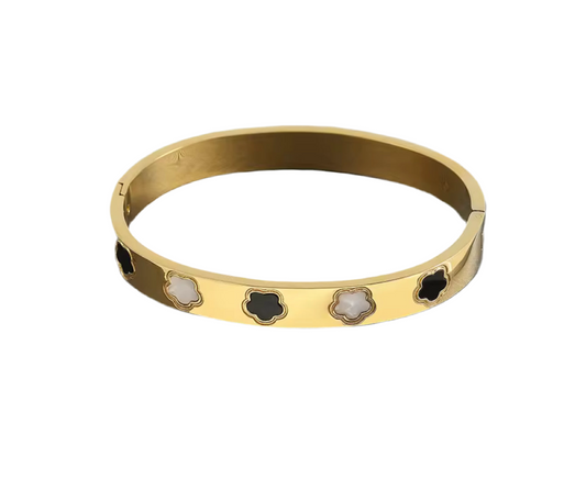 The Gold Black & White Clover Bangle