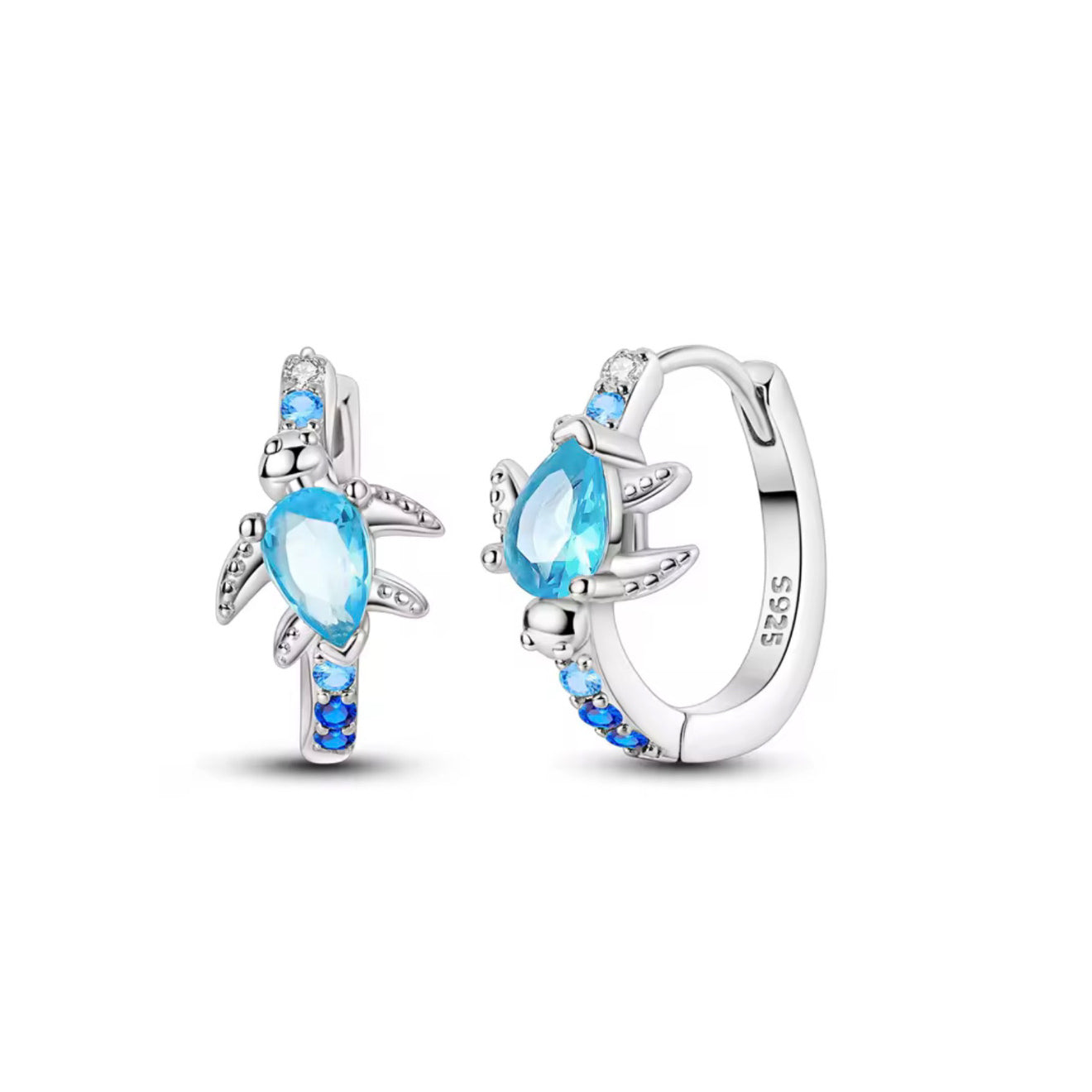 The Silver Ocean Blue Sea Turtle Hoops