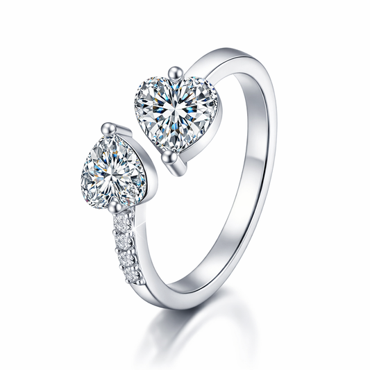 The Silver Adjustable Twin Flame Heart Ring