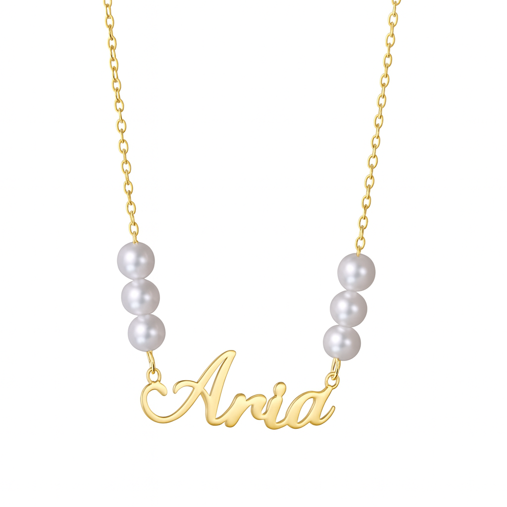 The Gold Victoria Pearl Name Necklace