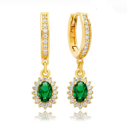 The Gold Emerald Green Regal Halo Drop Earrings