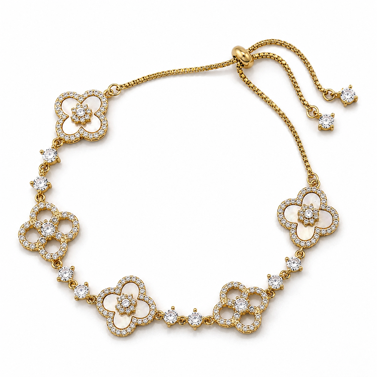 The Gold Sparkling Enchanted Arabia Clover Adjustable Bracelet