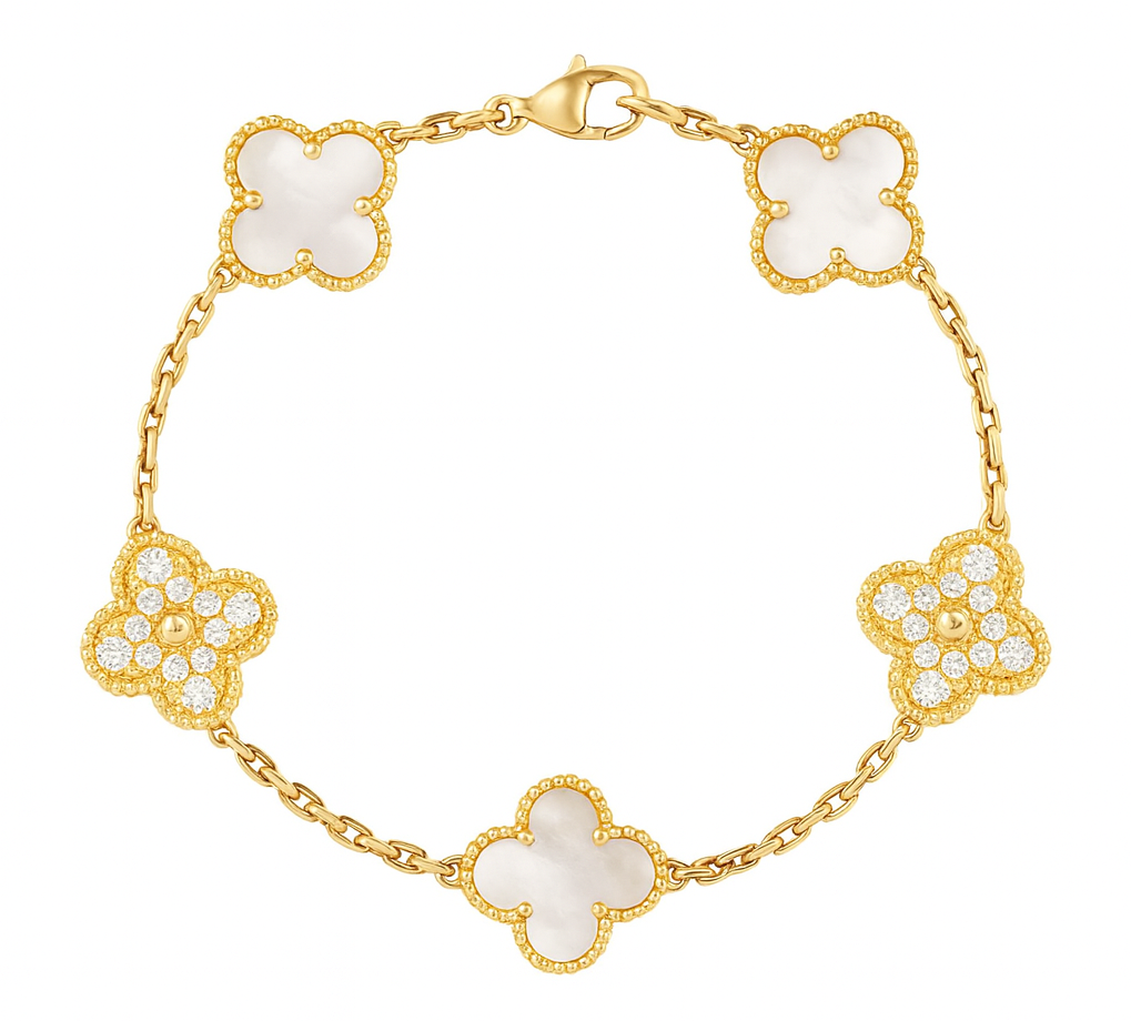 The Golden Snow White Glitter Etoilè Arabia Clover Flower Bracelet
