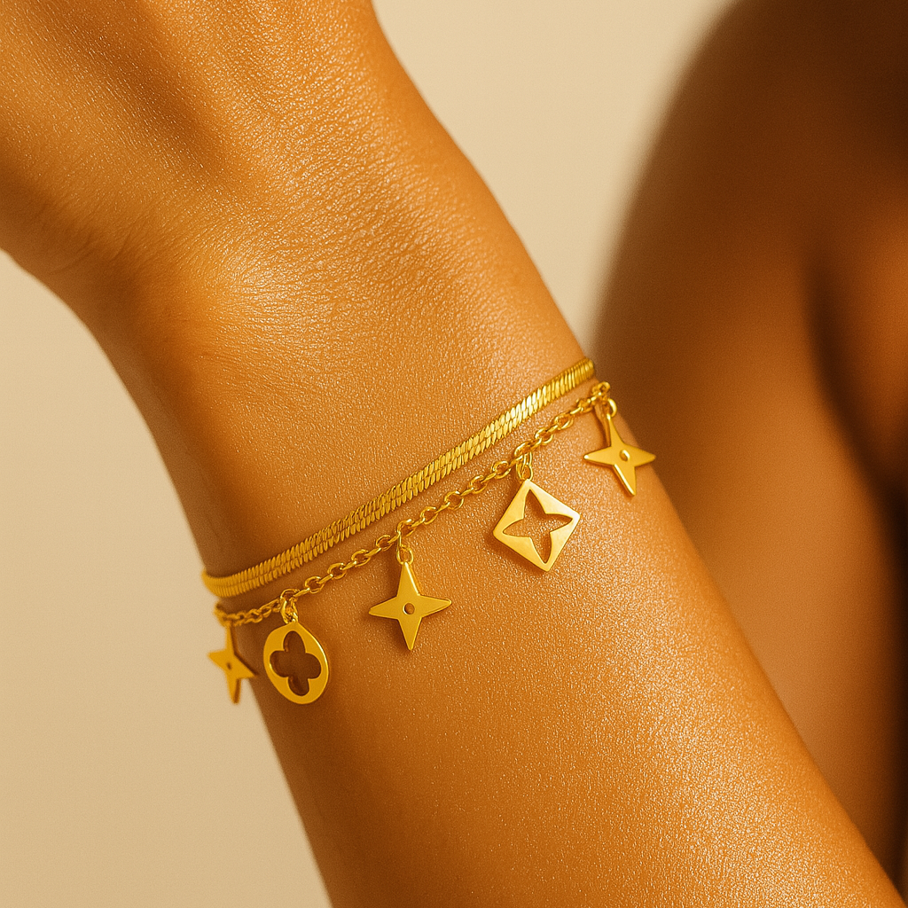 The Golden Deluxe Bloom Flower Layered Stack Bracelet
