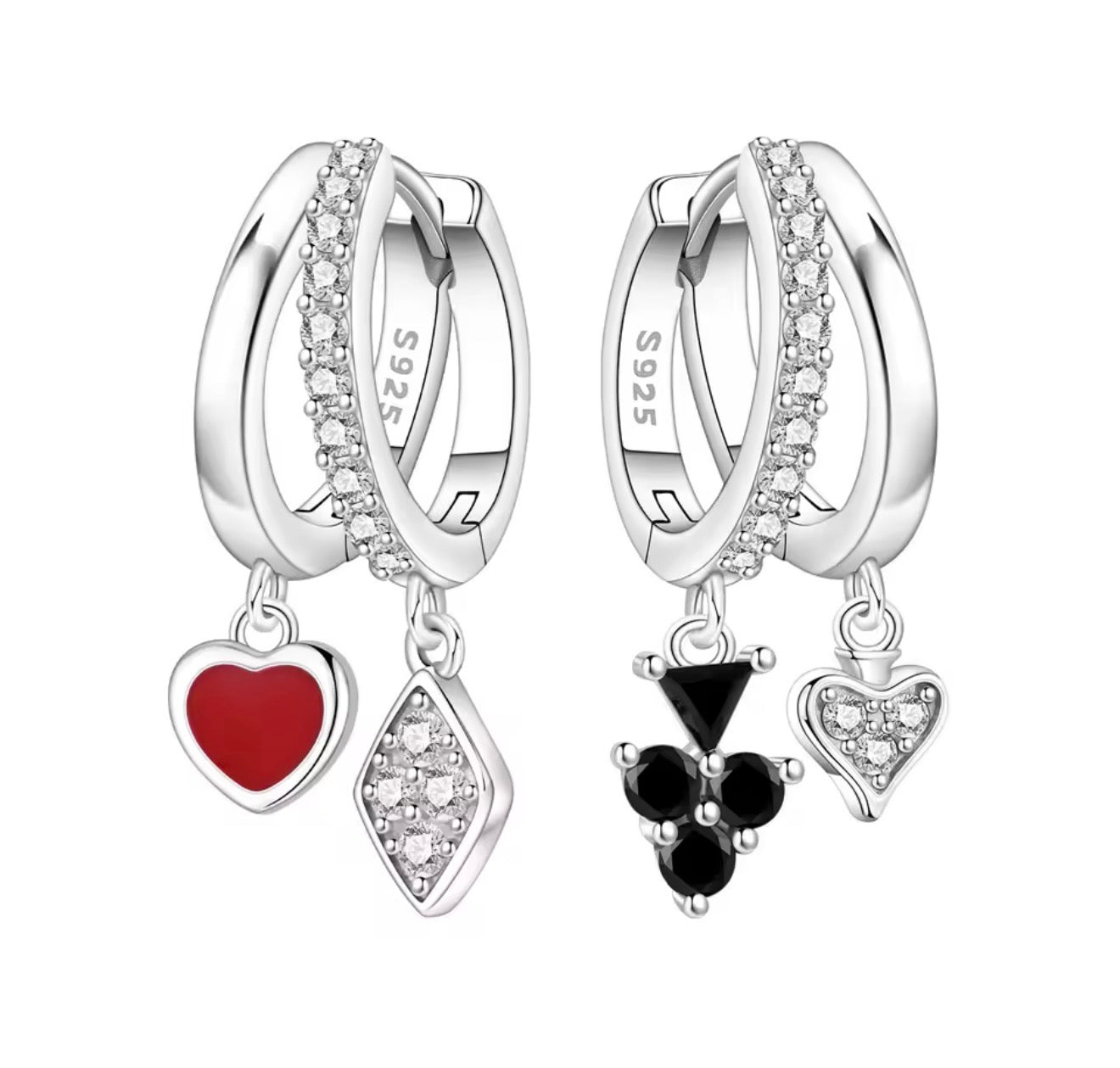 The Silver Queen Of Heart Black And Red Double Hoops