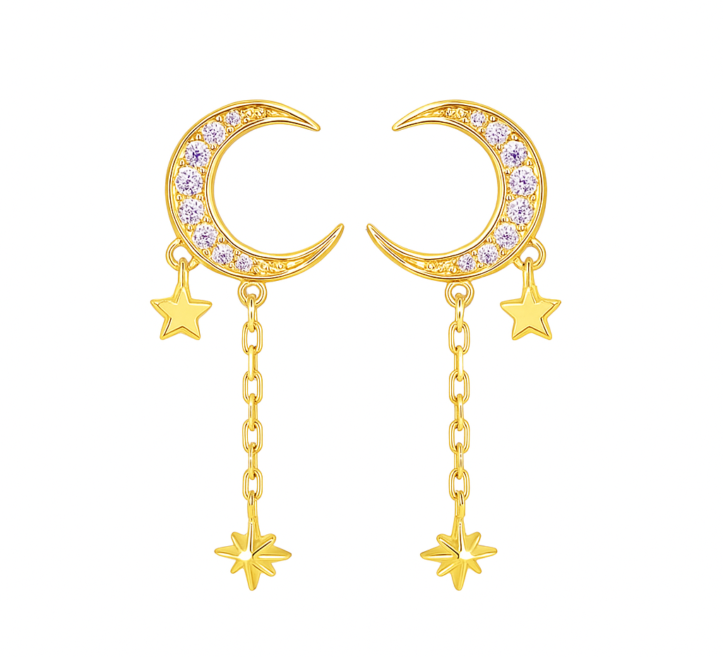 The Celestial Gold Moonlight Drop Stud Earrings