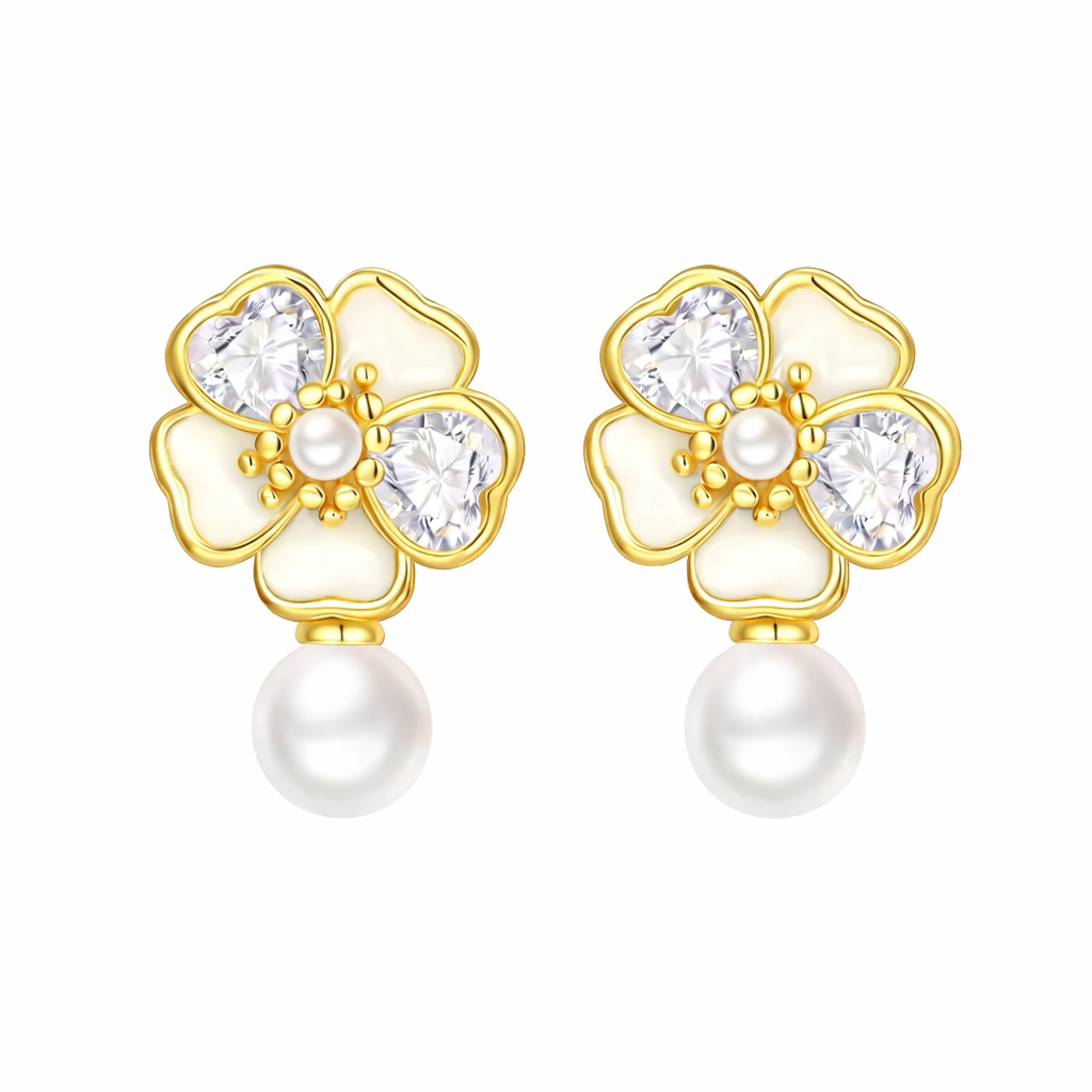 The Gold Coastal Island Pearl Hibiscus Studs