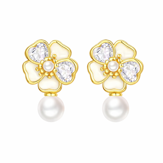 The Gold Coastal Island Pearl Hibiscus Studs