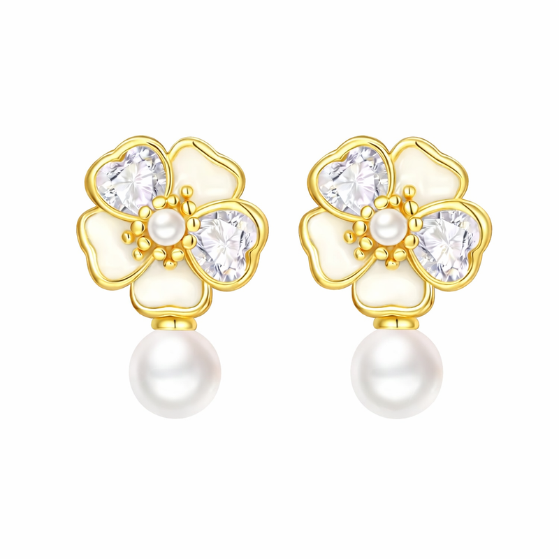 The Gold Coastal Island Pearl Hibiscus Studs