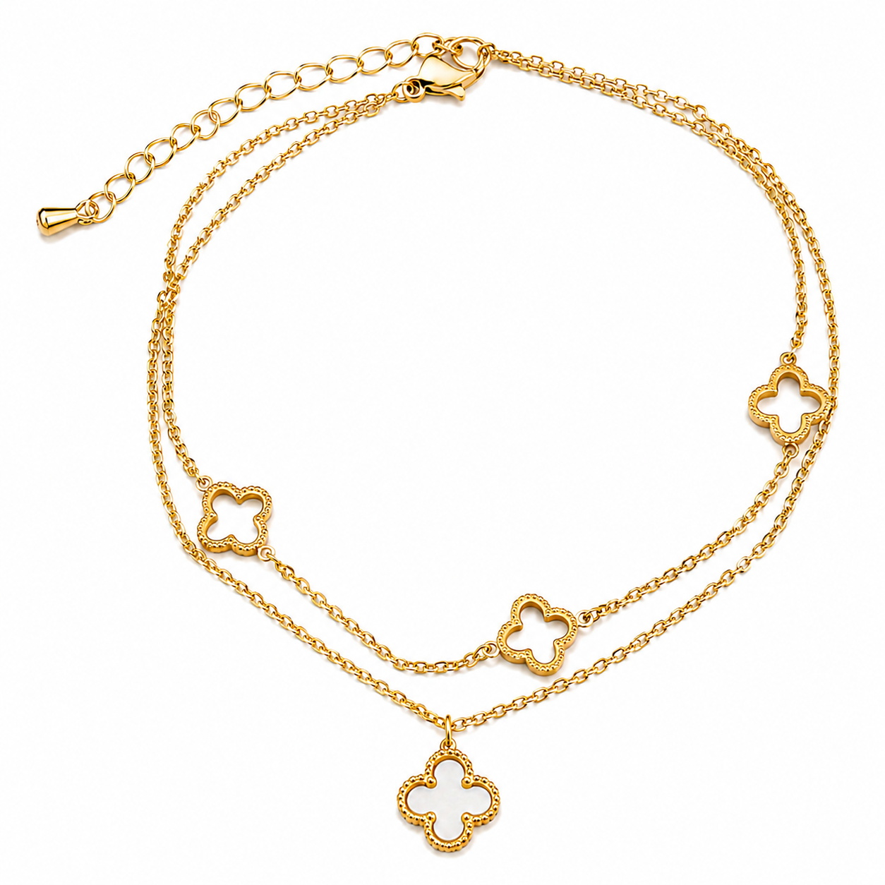 The Gold Dainty Double Clover Stack Anklet