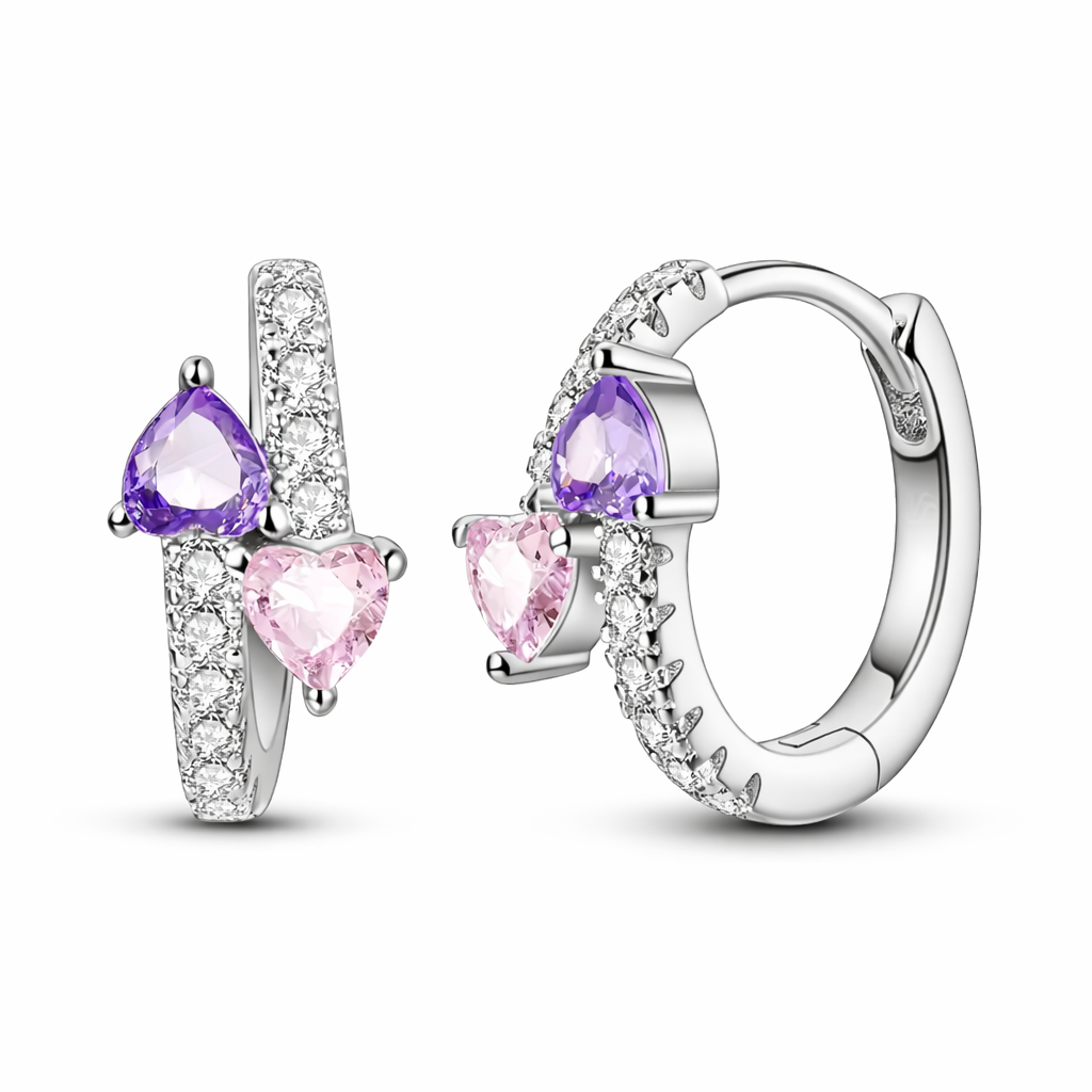The Silver Celestial Galaxy Purple And Pink Duo Heart Hoops