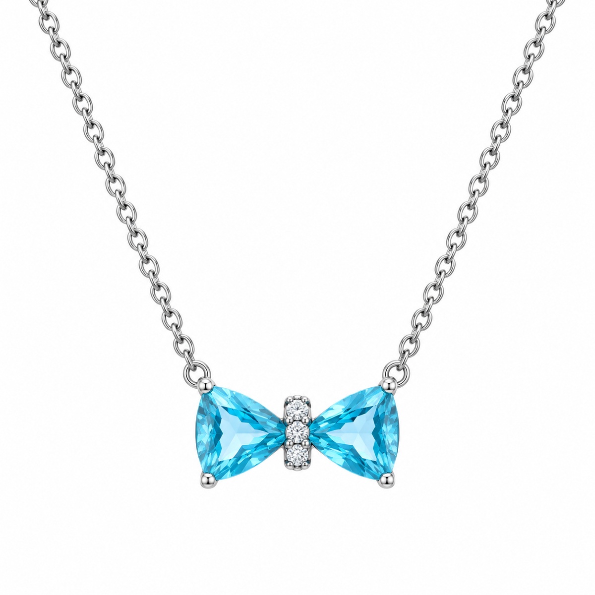 The Silver Icy Blue Bow Grace Necklace
