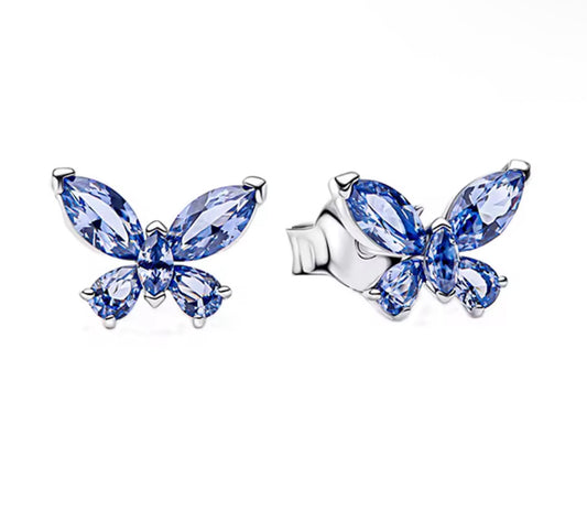 The Silver Sparkling Blue Heavenly Butterfly Dreams Studs