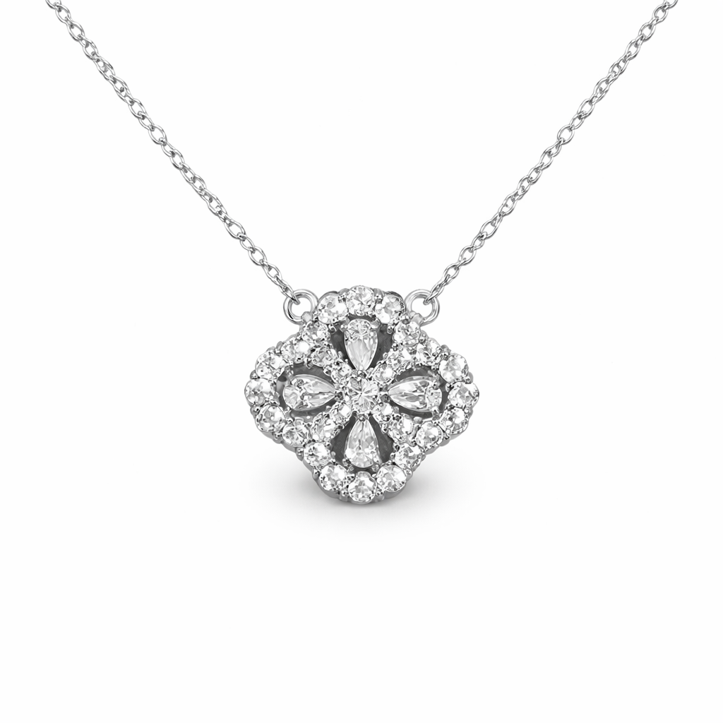 The Silver Large Opaline Fiora Clover Flower Necklace