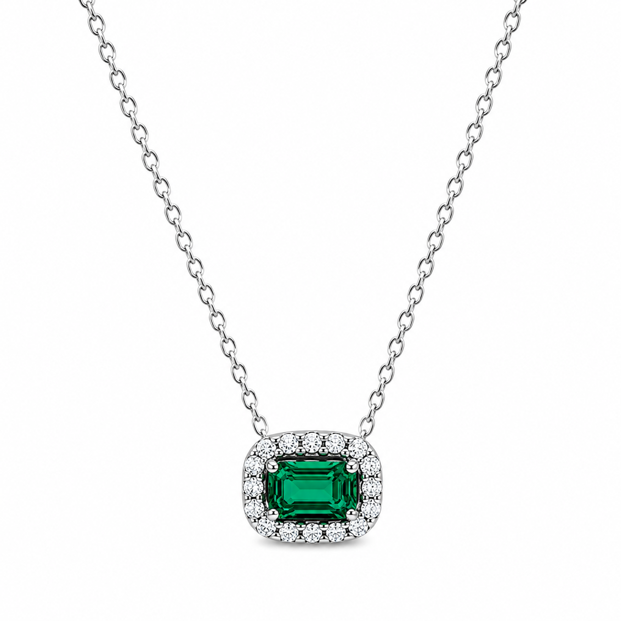 The Silver Sparkling Emerald Green Mulan Pendant Necklace