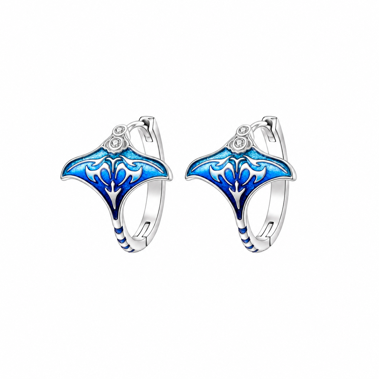 The Silver Blue Manta Ray Azuré Hoops