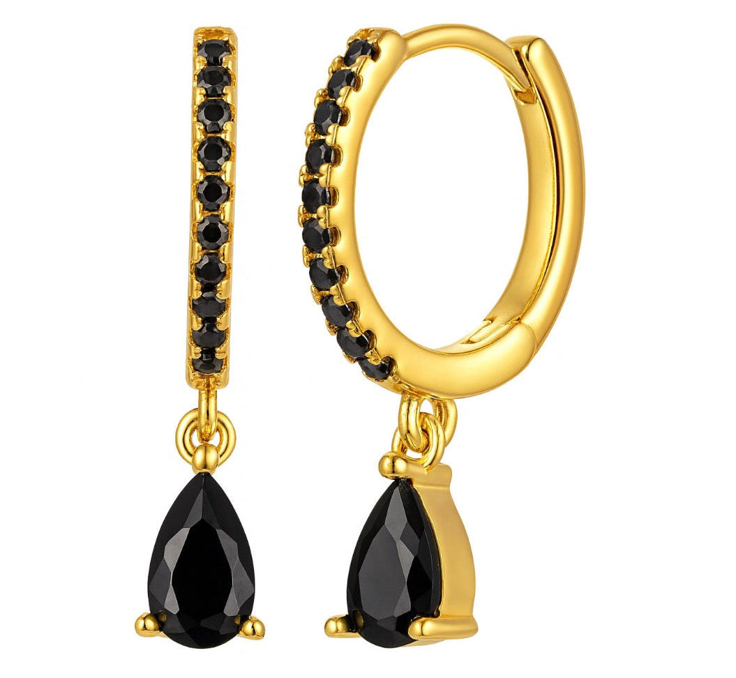 The Gold Evangeline Noir Teardrop Hoops