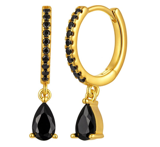 The Gold Evangeline Noir Teardrop Hoops