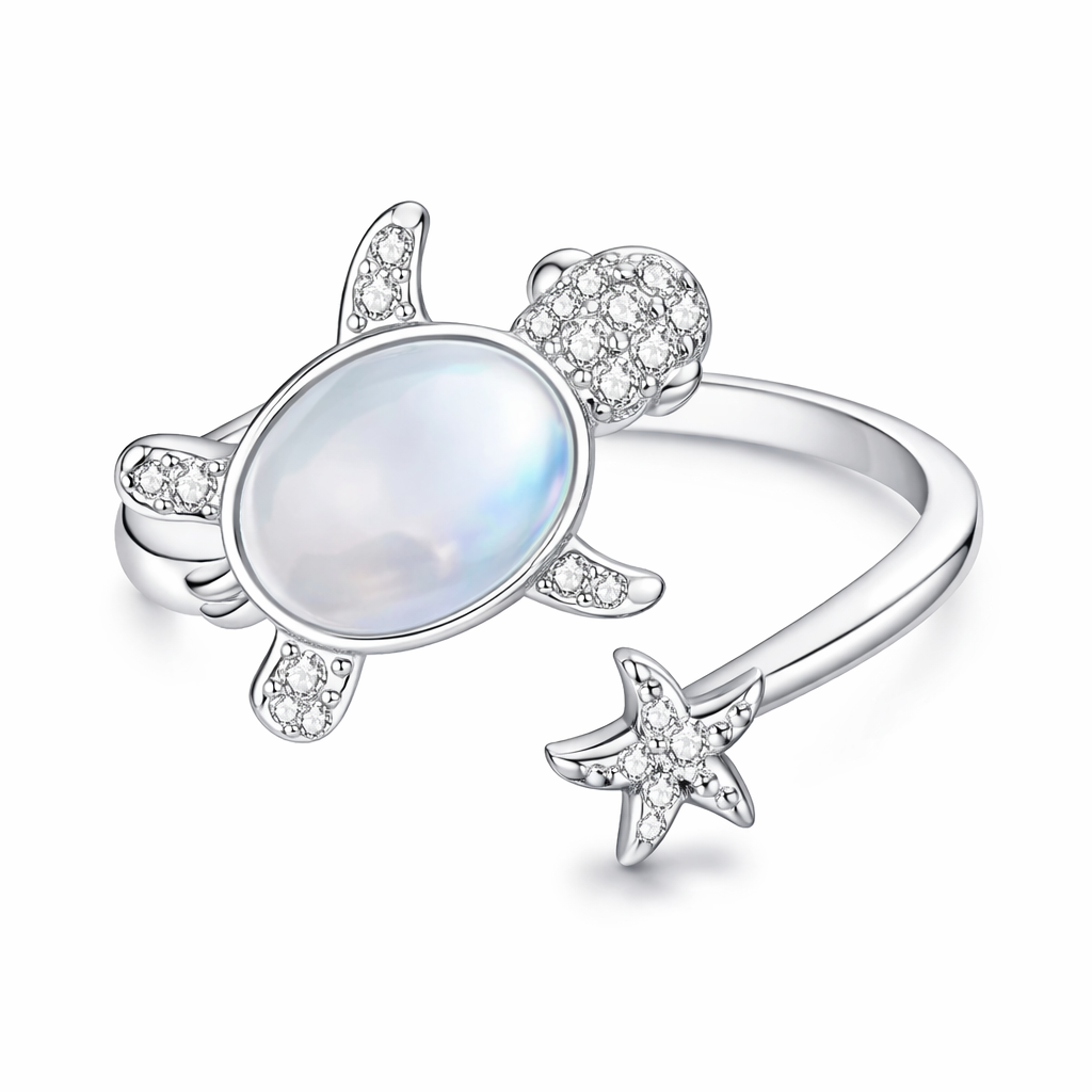 The Silver Limited Edition Adjustable Moonlit Ocean Turtle Ring