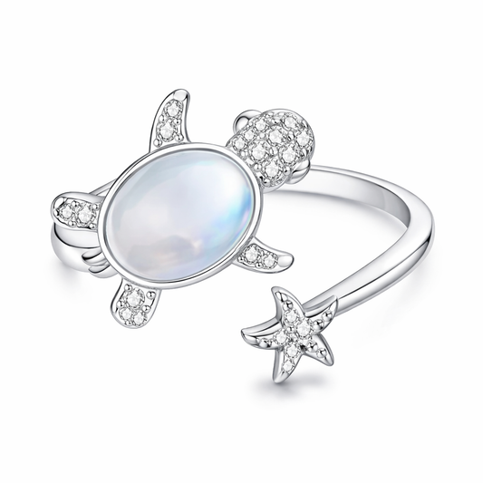 The Silver Limited Edition Adjustable Moonlit Ocean Turtle Ring