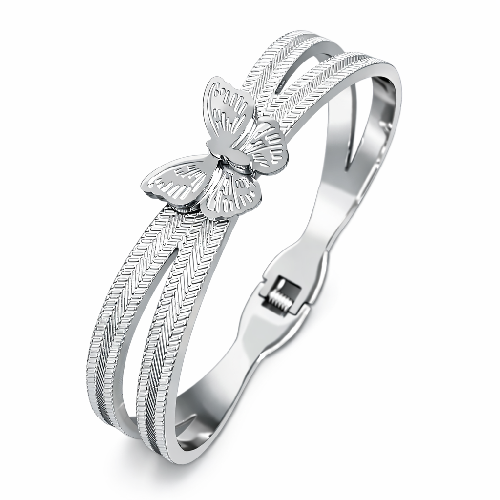 The Silver Chunky Silhouette Butterfly Cuff Bangle