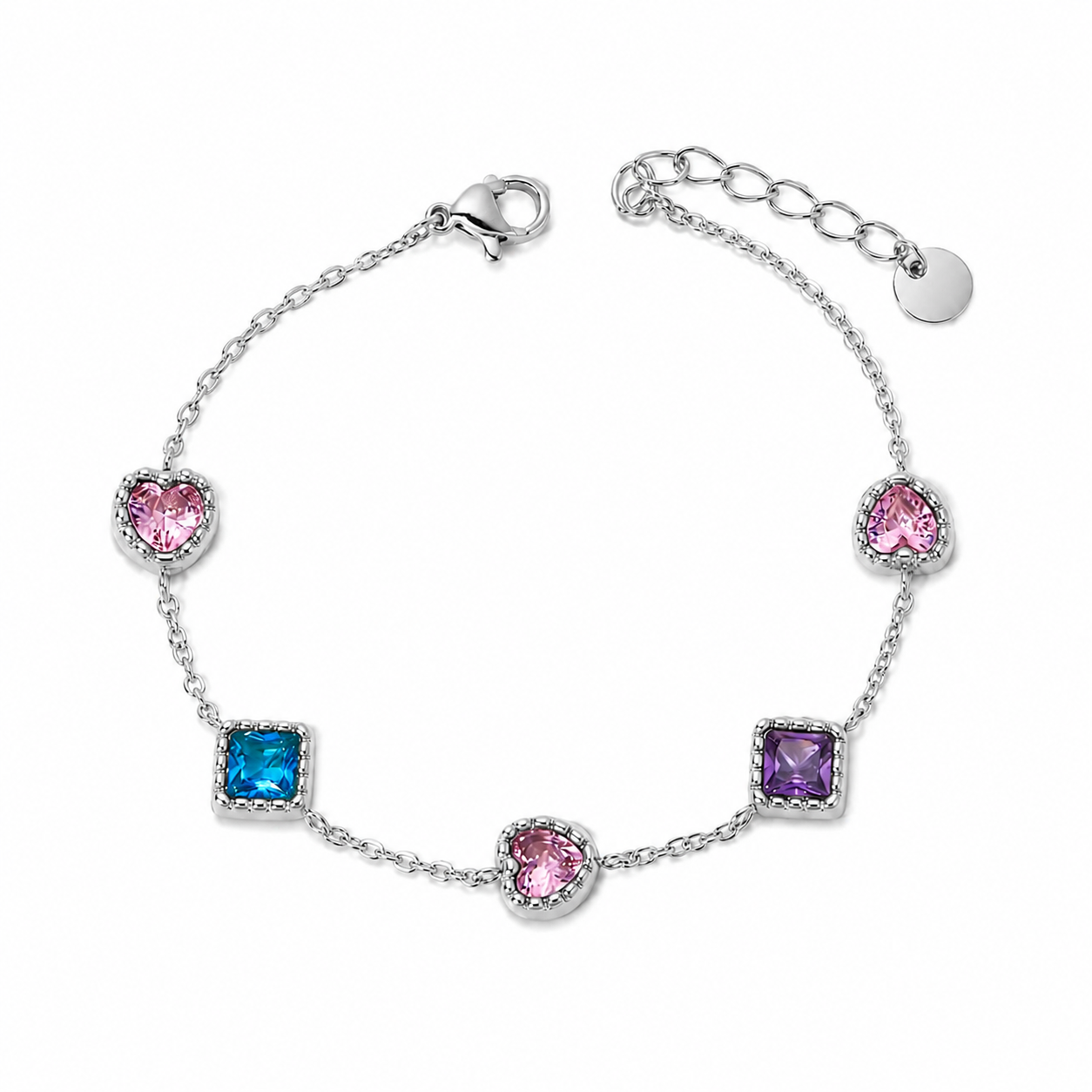 The Silver Sparkling Colourful Darling Heart Gemstone Bracelet